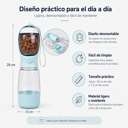 Botella 3 en 1 para perros | Agua, comida y bolsas